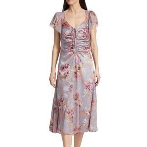 Sz 8 Cinq à Sept Terrence Satin Floral Midi Dress Cocktail Wedding Guest Romance